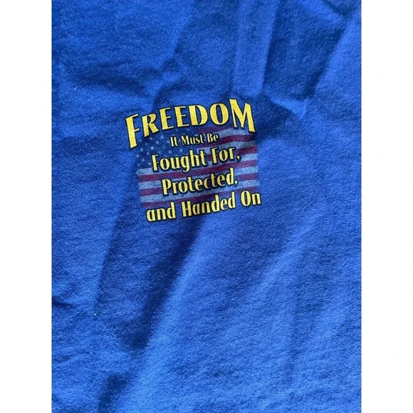 Freedom Mens T Shirt Sz XL Ronald Reagan Eagle Flag USA Patriotic America Blue - Picture 3 of 10